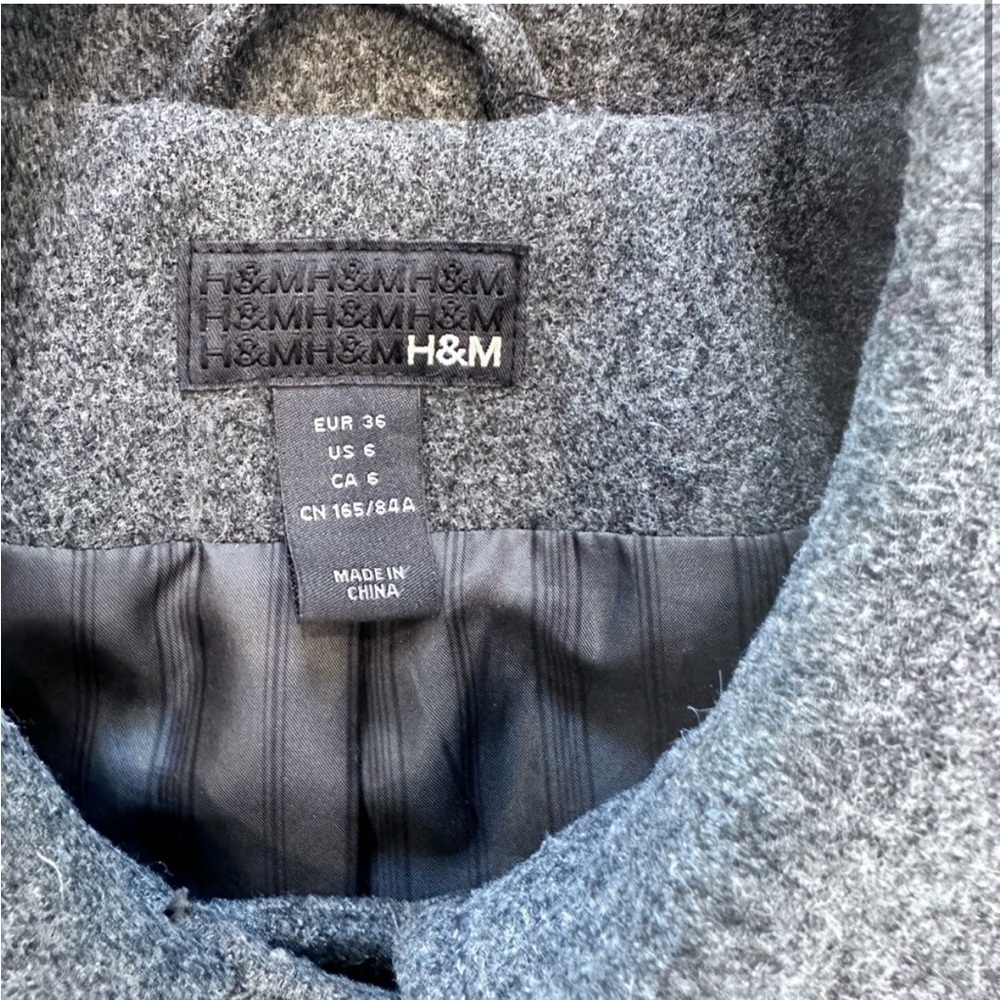 H&M Wool Blend Double-Breasted Peacoat in Heather Gray - Picture 4 of 9
